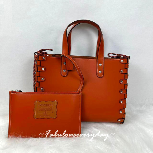 Coach Handbags - Coach Medium Re Laceable Tote In Coachtopia Leather/Deep Orange CO667 + Pouch